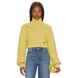 Lovers + Friends Medea Distressed Turtleneck Balloon Sleeve Knit Sweater Medium